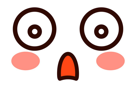 Astonished face. Cute kawaii emoji with flushed expression