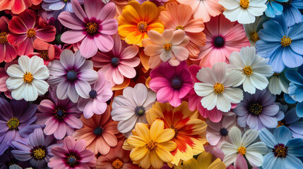 Fiori vibranti e diversi in piena fioritura su uno sfondo lussureggiante, che mette in risalto la bellezza della natura.