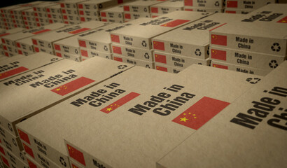 Made in China box pack 3d illustration