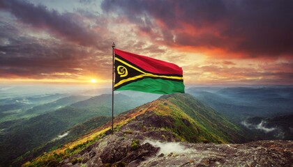 The Flag of Vanuatu On The Mountain.