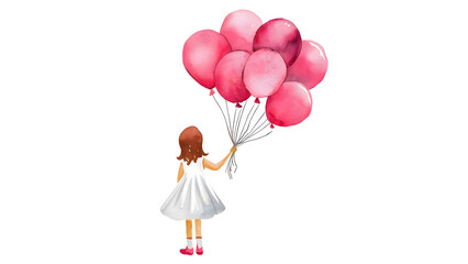 Drawing of a little girl holding a bunch of balloons.