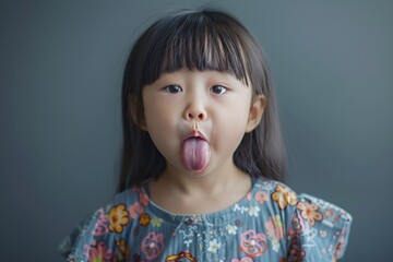 A cute little girl playfully sticks out her tongue. Perfect for children's themes or humor concepts