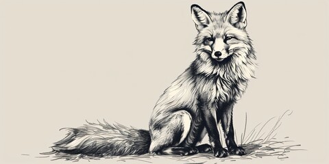 Hand-drawn sketch of a fox in the wild, with other animals.