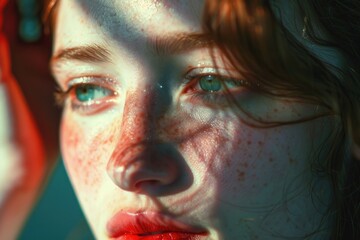 Close up of a woman with freckles, perfect for beauty and skincare concepts