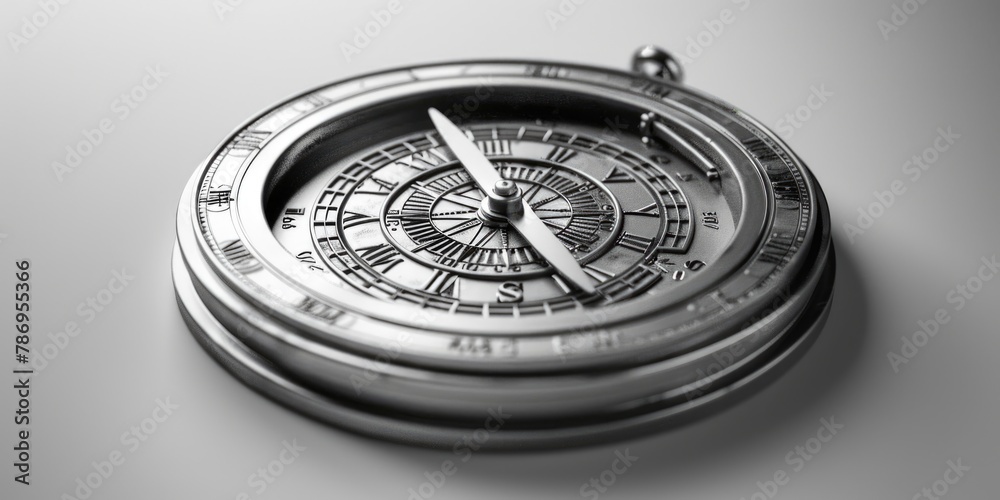 Poster a silver compass with roman numerals, perfect for navigation and exploration