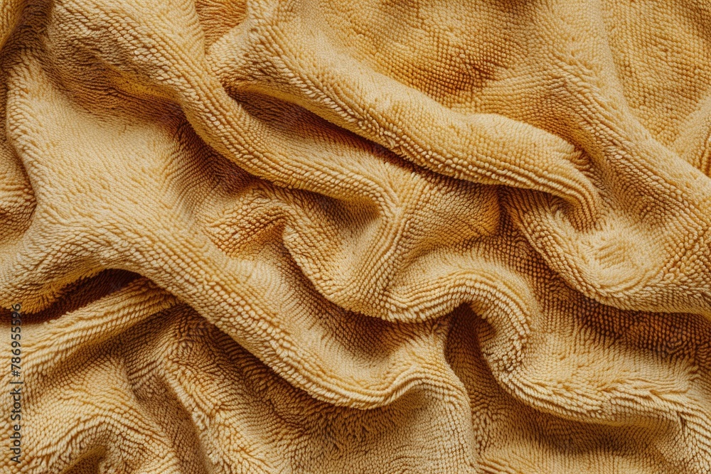 Poster close up of a yellow towel on a neatly made bed, suitable for home decor concepts