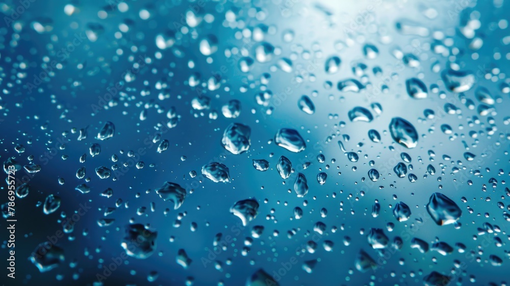 Poster close up of water droplets on a window. perfect for illustrating rain or weather concepts