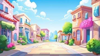 Fototapeta premium Bright Day in Cartoon Town