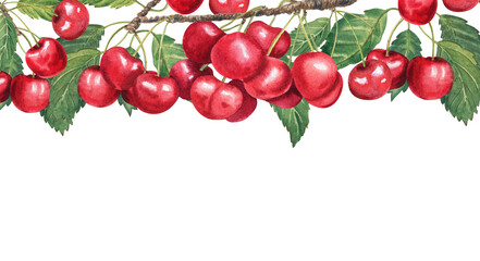 Watercolor cherry hand drawn illustration isolated.