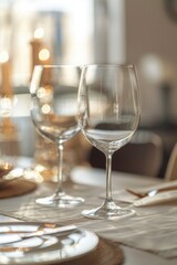 Close up of a wine glass on a table, suitable for various design projects