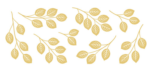 Hand-drawn golden leafy branches