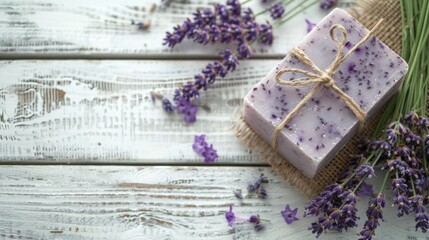 Bunch of lavender flowers on rustic wooden table. Perfect for natural, organic, and aromatherapy...