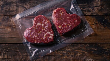 Two pieces of meat packaged in a plastic bag, ideal for food packaging concepts