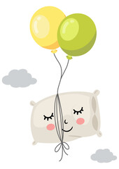 Funny pillow flying with balloons - 786957713