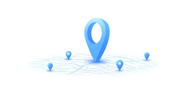 Locator position point. GPS tracking system to navigate around the city landmarks. Detailed city street map with directions to different locations. Vector illustration