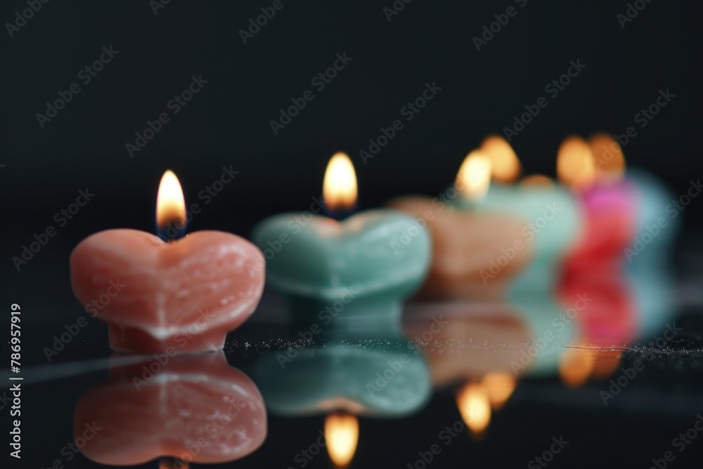 Poster group of lit candles on a table, suitable for various occasions
