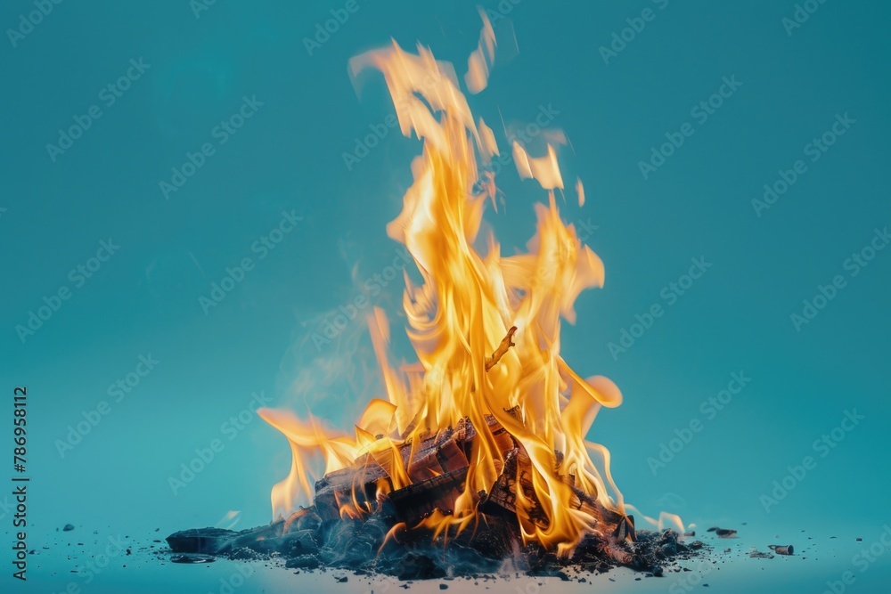 Poster a fiery blaze on a cool blue backdrop. ideal for backgrounds and concepts