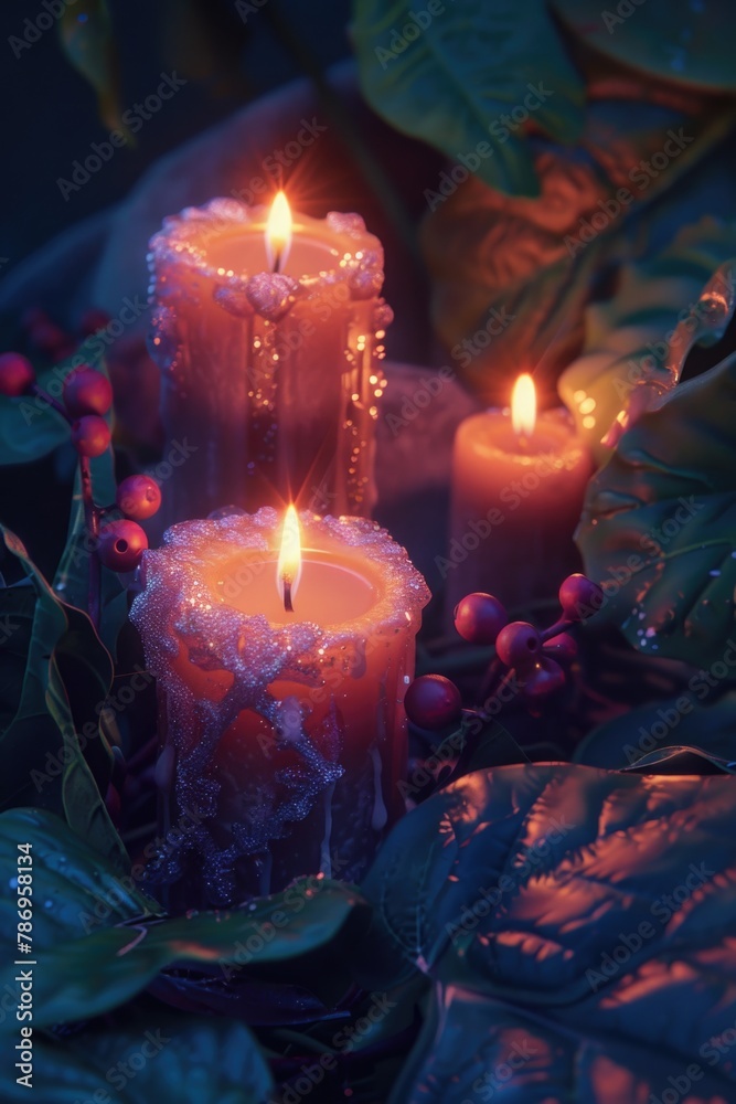 Poster three candles placed together on a table, suitable for various occasions