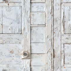 Close-up of weathered wooden door with peeling paint. Suitable for architectural and vintage themes