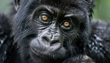 Foto op Plexiglas Closeup of a primate with orange eyes in the darkness of the jungle © ЮРИЙ ПОЗДНИКОВ
