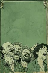 A drawing of real people laughing and being pensive - obrazy, fototapety, plakaty
