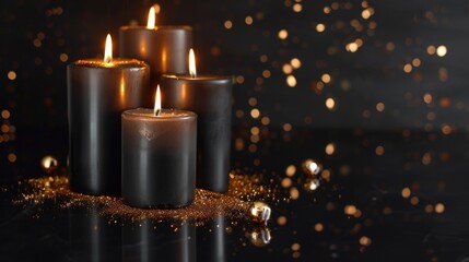 Three candles arranged on a table, suitable for home decor or relaxation concept
