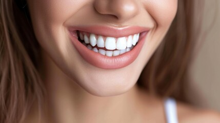 Obraz premium Beautiful female smile after teeth whitening procedure. Dental care. Dentistry concept