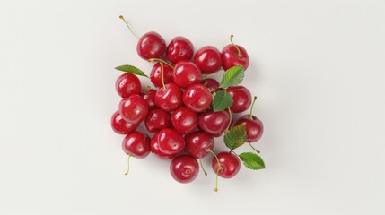 Ripe cherries on a clean white background, ideal for food and health-related designs