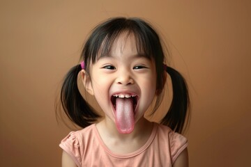 A cute little girl sticking out her tongue playfully. Perfect for children's themes or playful concepts - Powered by Adobe