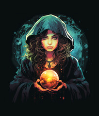 Young Witch With Crystal Ball
