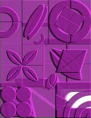 A purple background with many different shapes and circles