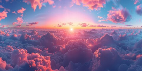 A beautiful sunset over a sea of clouds. Perfect for use as a background or in nature-themed designs