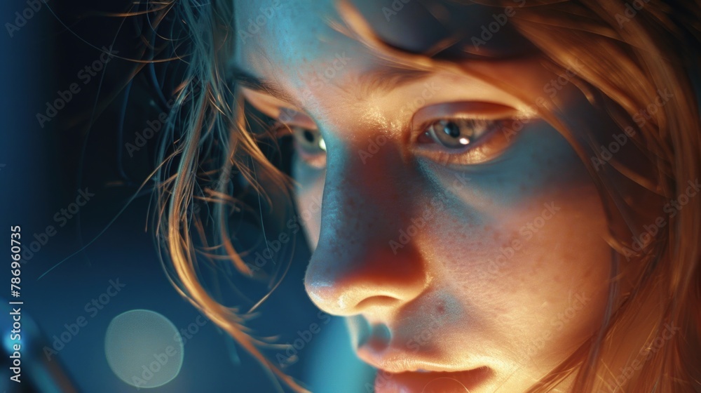 Poster close up of a person using a cell phone, suitable for technology concepts