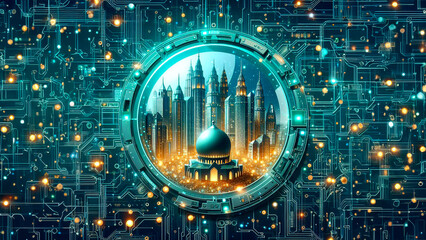 Eid Illuminations: Technologically Advanced Cityscape Shines Amidst Green and Blue Bokeh