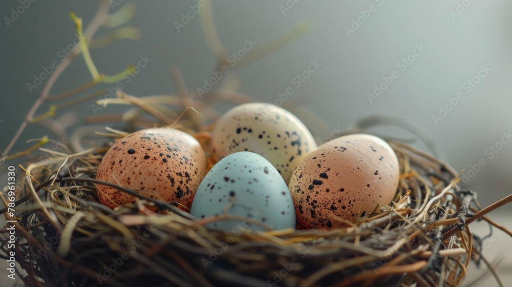 Aufkleber four eggs in a nest on a table. great for easter or farm themes