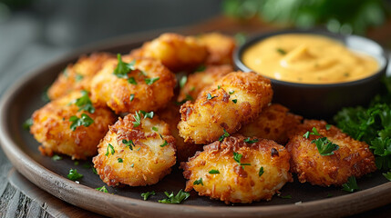 Fototapeta premium Plate of chicken nuggets With Dipping Sauce