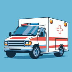 Ambulance car isolated on blue background, side view. vector illustration