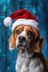 A cute dog in a Santa hat, perfect for holiday designs