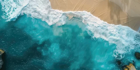 Foto auf Acrylglas Beach and waves from top view. Turquoise water background from top view. Summer seascape from air. Top view from drone. Travel concept and idea © bagoesanggito