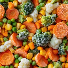 A variety of fresh vegetables including broccoli, carrots, cauliflower, and peas. Perfect for healthy eating concept