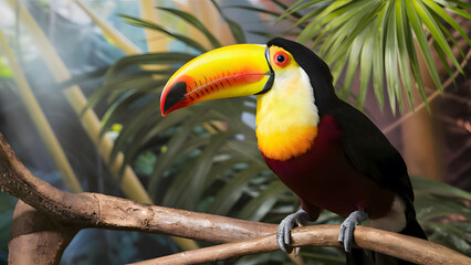 Toucan on the branch in tropical forest