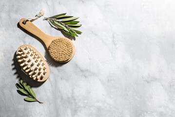 Spa brushes and eucalyptus leaves