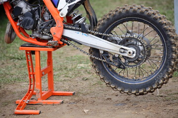 Motocross motorcycle on stand -  enduro motor cycle service
