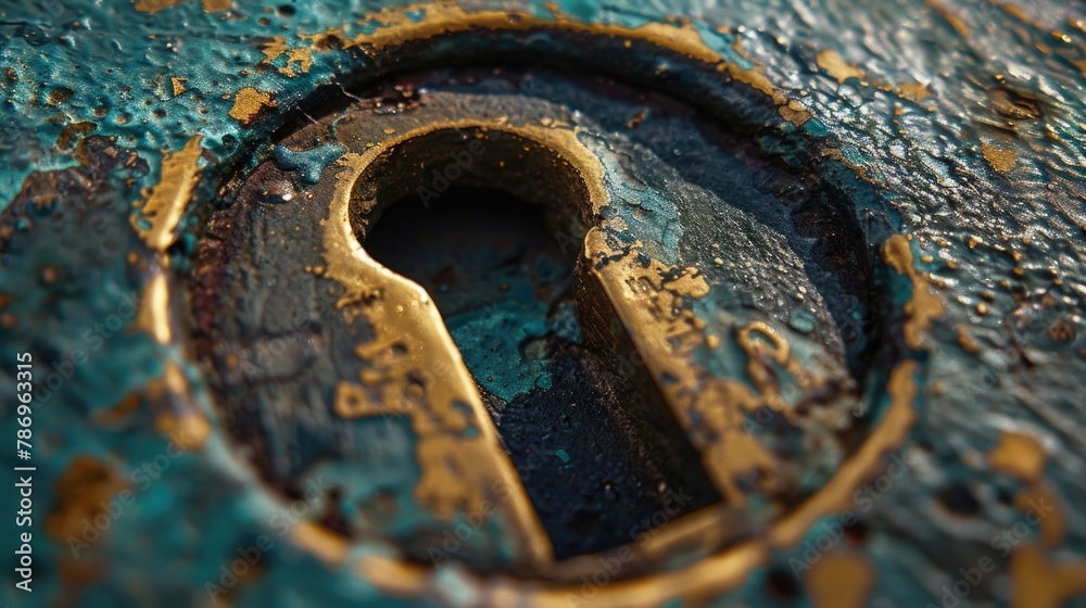 Poster close up of a metal door with a keyhole. great for security concepts