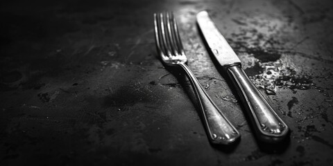 A simple table setting with two forks and a knife. Perfect for restaurant menus or food blogs - obrazy, fototapety, plakaty