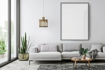 Modern scandinavian interior with poster mockup created with generative ai
