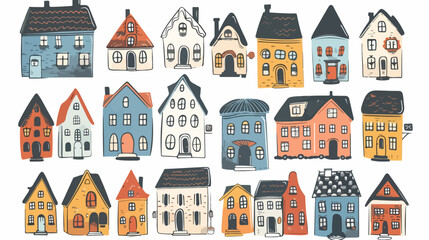Doodle scandinavian style houses. Colored graphic vector