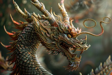 Detailed shot of a dragon statue, perfect for fantasy themes