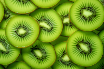 A pile of kiwi slices viewed from above perfect for background