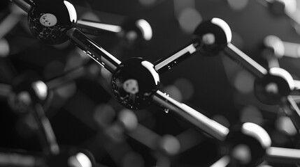 Intricate black and white nanotech molecules for futuristic tech presentations.